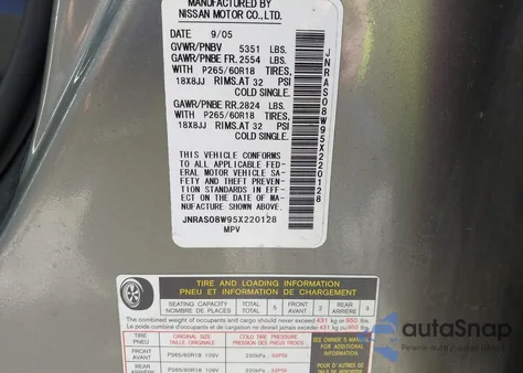 2005 Infiniti Fx35 из США, поврежденный, VIN JNRAS08W95X220128